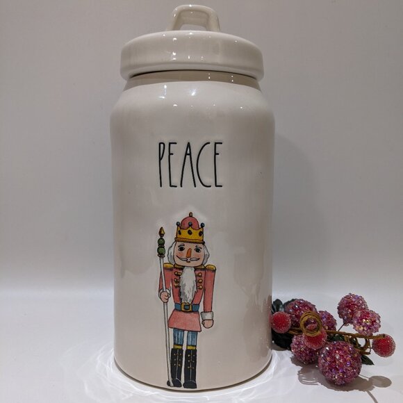 Brand New Never Used Rae Dunn Christmas Nutcracker Peace Ceramic Cannister Jar - Picture 2 of 7